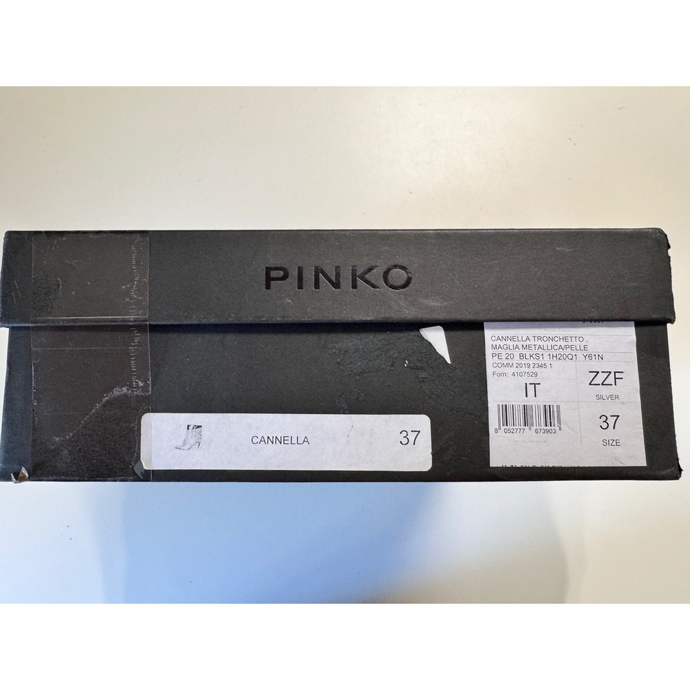 PINKO Silver Metallic Mesh Pointed Toe Stiletto Heel Ankle Boots Size 7 - Picture 11 of 12